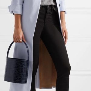 STAUD Bucket Bag in Navy Crocodile Leather